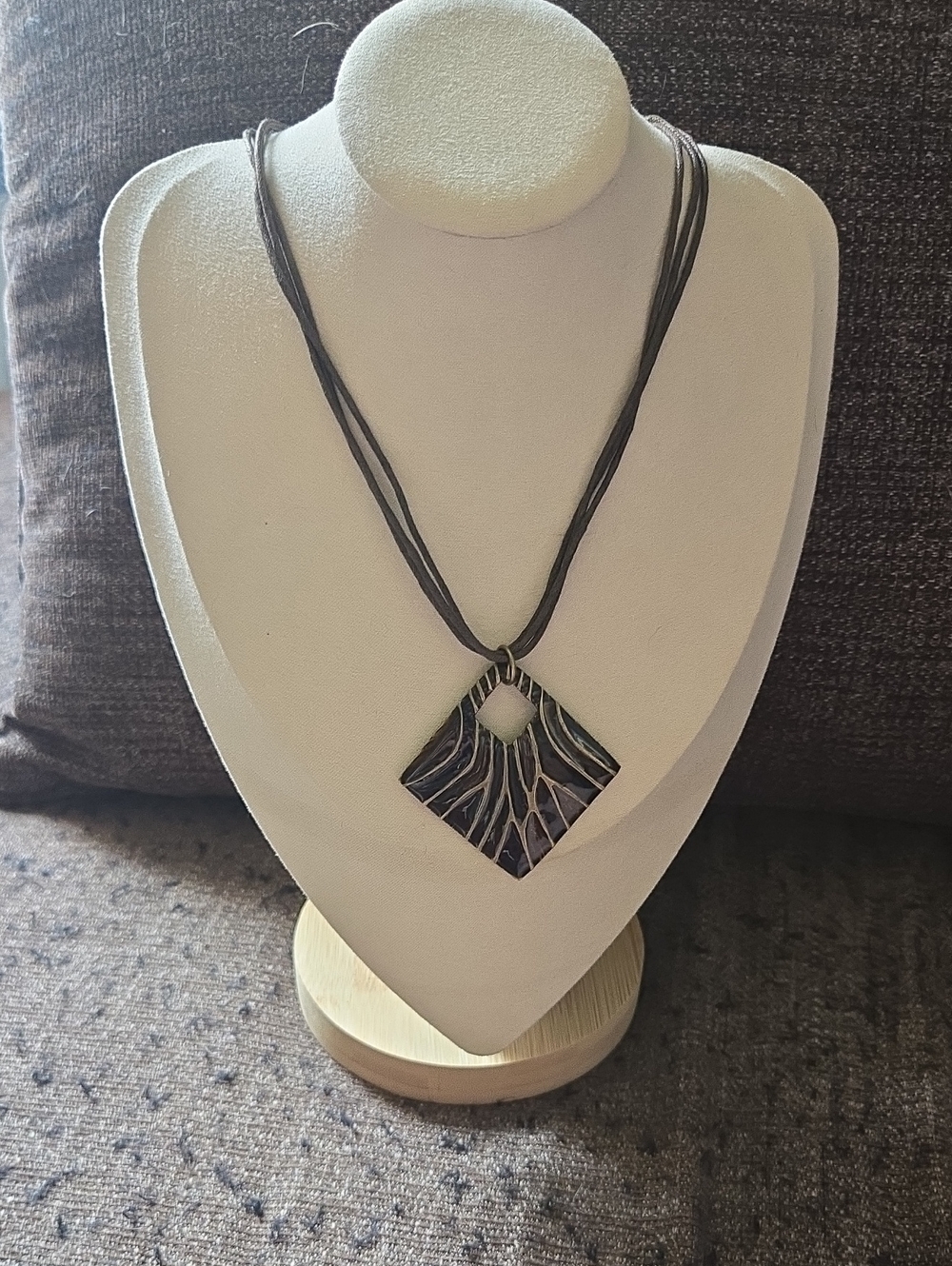 Vintage Handcrafted Necklace with Brown Animal Print Square Pendant💫